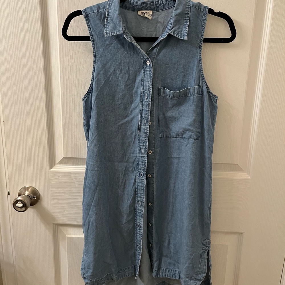 Forever 21 Denim Style Sleeveless Button Down Dress